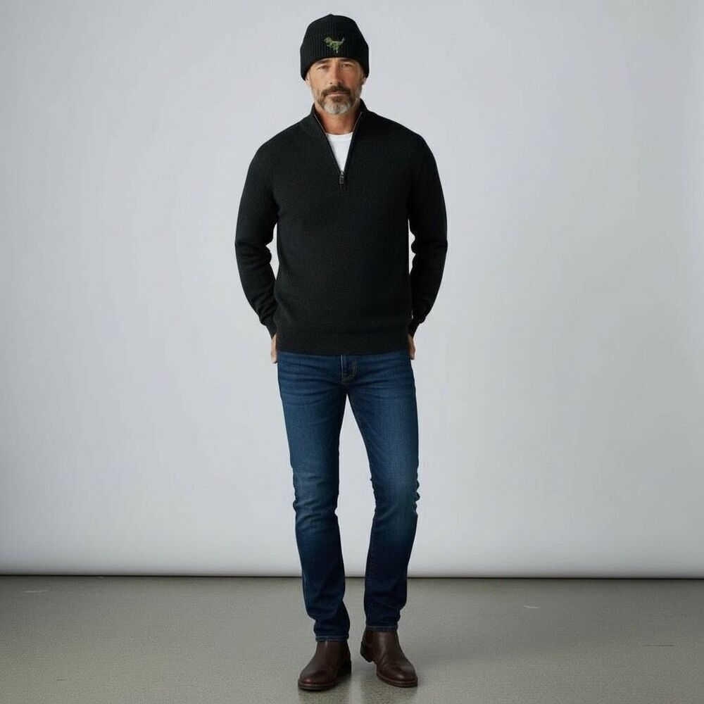 Coach Rexy Dinosaur Thermal Knit Beanie Black | Embroidered Logo Cuff Hat, New